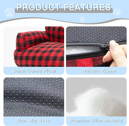 Cat Couch Bed - Cat Bed for Indoor Cats, Calming Pet Sofa Puppy Sleeping Bed with Removable Washable Cover, Cute Dog Couch and Kitty Lounge Chair for 18lbs Cats & Small Dogs(Red & Black)