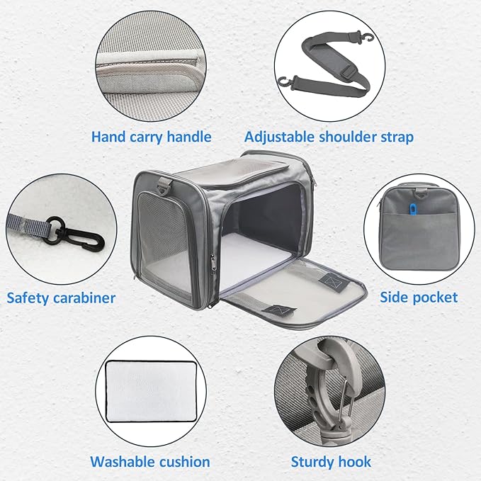 kathson Cat Carrier, Airline Approved Pet Pocket with Breathable Mesh Window Portable Hand Bag Soft Dog Travel Carrier Bag for Puppy Kitten Small Dogs (Grey)