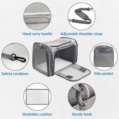 kathson Cat Carrier, Airline Approved Pet Pocket with Breathable Mesh Window Portable Hand Bag Soft Dog Travel Carrier Bag for Puppy Kitten Small Dogs (Grey)