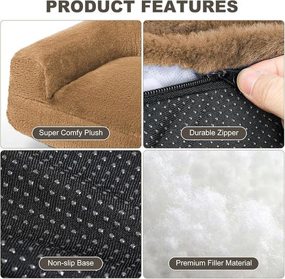 Cat Couch Bed - Cat Bed for Indoor Cats, Calming Pet Sofa Puppy Sleeping Bed with Removable Washable Cover, Cute Dog Couch and Kitty Lounge Chair for 12lbs Cats & Small Dogs(Brown)