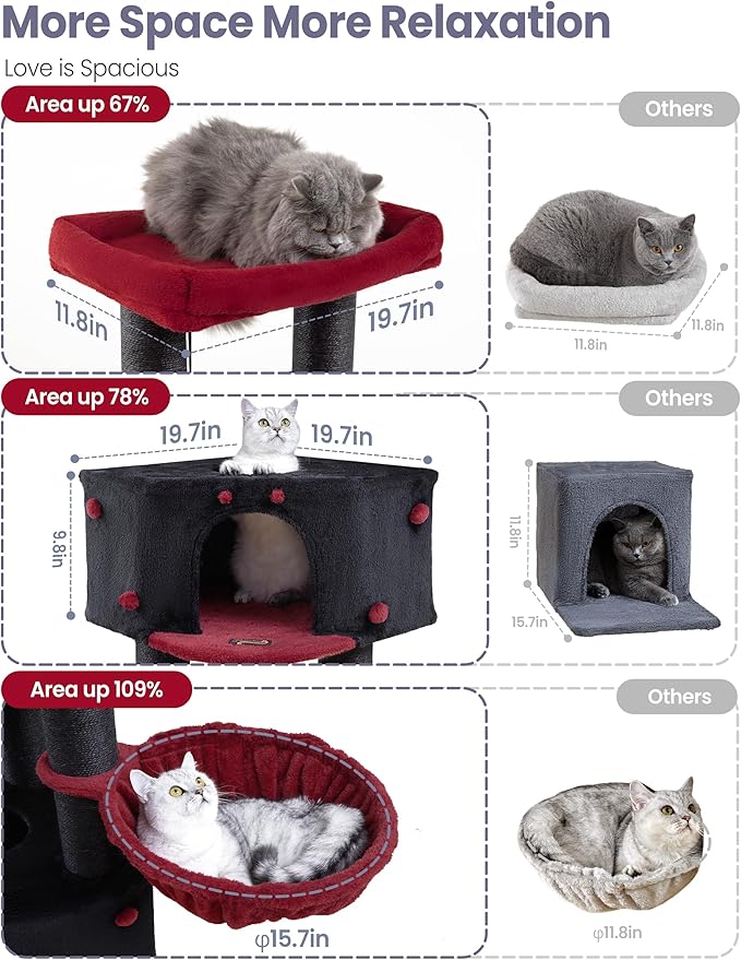 Cat Tree Tower for Indoor Cats Large Adult - Heavy Duty Extra Wide Scratching Post (φ4.4in) Maine Coon Condo House with Hammock Tunnel - 60 Inch XL Feline Bed Trees - Big Multi Level Cat Houses Stand