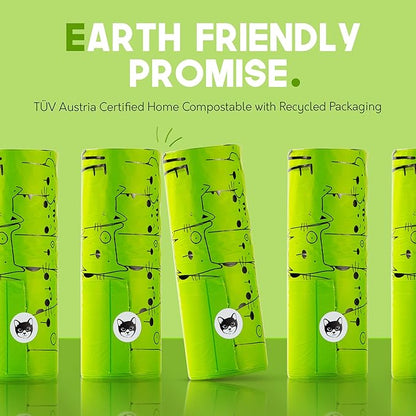 Certified Home Compostable Cat Litter Bags For Poop - 10% to Charity - Cornstarch-Based - For Cleaning Up Litter Trays - NF T51-800 Compliant - 60 Extra Large Disposable Bags