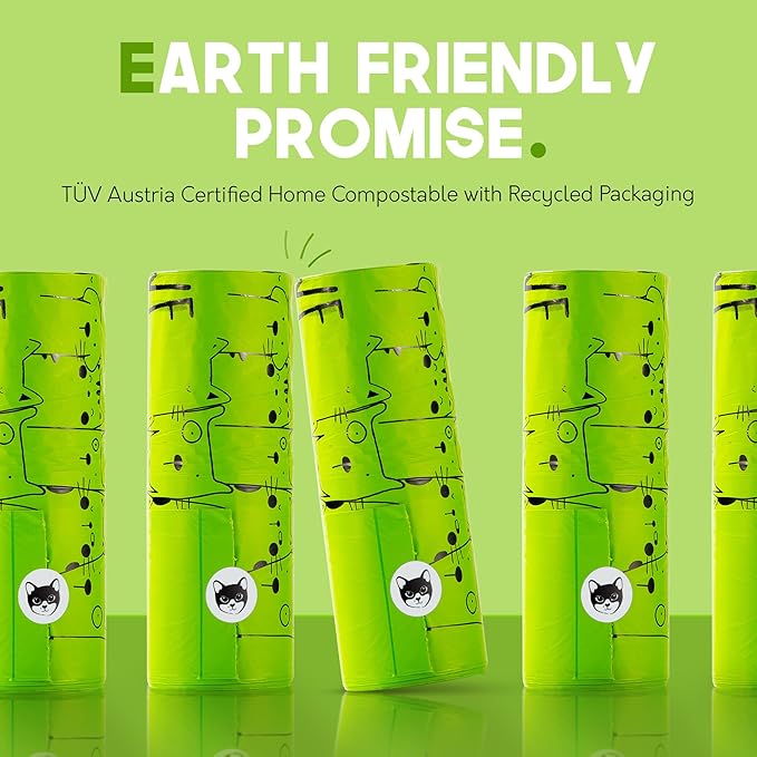 Certified Home Compostable Cat Litter Bags For Poop - 10% to Charity - Cornstarch-Based - For Cleaning Up Litter Trays - NF T51-800 Compliant - 30 Extra Large Disposable Bags