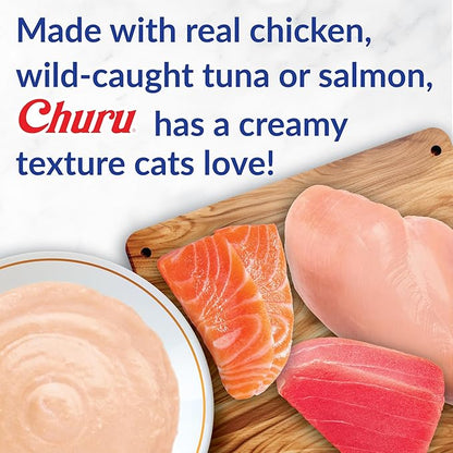 INABA Churu Cat Treats, Grain-Free, Lickable, Squeezable Creamy Purée Cat Treat/Topper with Vitamin E & Taurine, 0.5 Ounces Each Tube, 24 Tubes (4 per Pack), Chicken with Crab Recipe