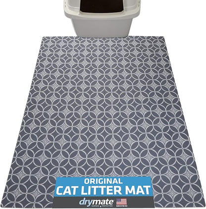 Drymate XL Original Cat Litter Mat, Contains Mess from Box, Protects Floors, Urine-Proof, Machine Washable, Soft on Kitty Paws, Absorbent, Waterproof (USA Made, Recycled Content)(29”x36”)(Indigo Grey)