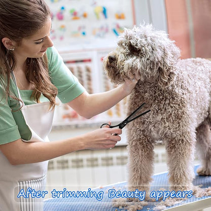 Dog Grooming Scissors Kit with Safety Round Tips, GLADOG Professional 6 in 1 Grooming Scissors for Dogs, Sharp and Heavy-duty Dog Grooming Shears for Dogs Cats