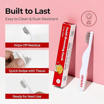 JAYU PET Facial Grooming Comb - Dog Eye Combs, Stress-free Tear Stain Remover for Dogs & Cats, Pet Facial Brush, Cat Grooming Kit, Stainless Steel Deshedding Comb (1ea)