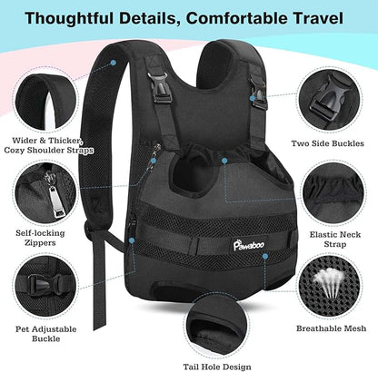 Pawaboo Pet Dog Front Carrier Backpacks, Legs Out Pet Carrier Backpack for Dogs, Adjustable Easy-fit Dog Chest Carriers for Small Medium Dogs Hands Free for Travel Hiking Cycling Camping, M, Black