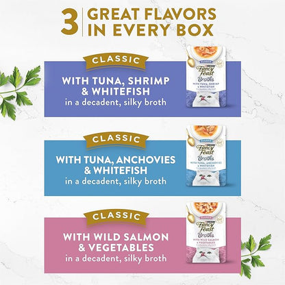 Purina Fancy Feast Lickable Wet Cat Food Broth Complement Classics Collection Variety Pack - (Pack of 12) 1.4 oz. Pouches