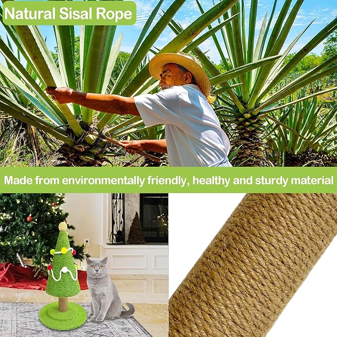 Christmas Tree Cat Scratching Post, Natural Sisal Rope Cat Tower to Satisfy Cats Claw Instincts, Christmas Decor Sisal Rope Cat Toys for Kitty and Adult Cats