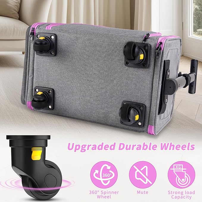 3-in-1 Pet Carrier with Wheels, 18" x 11" x 11" TSA Airline Approved, Cat Carrier on Wheels for Small Cats Up to 15Lbs, Rolling Pet Carrier, Cat Soft-Sided Bag for Flying, Travel & Vet(Not for Dogs)