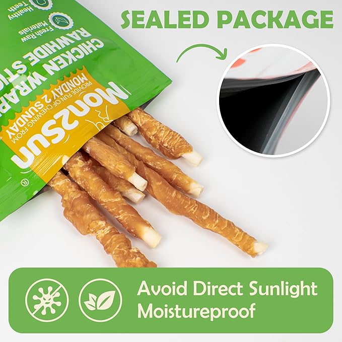 MON2SUN Dog Treats, 5 Inch Rawhide Twist Chicken Hide Sticks, Suitable for Puppy and Small Dogs, 5 Inch (Chicken, Pack of 25)
