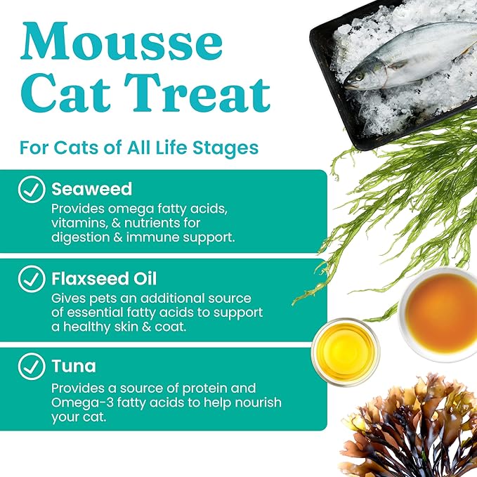 Solid Gold Lickable Cat Treats - Limited Ingredient Tuna SeaMeal™ Squeezable Healthy Cat Treats for Indoor Cats w/Seaweed for Gut & Immune Support - 0.5oz Pack of 30