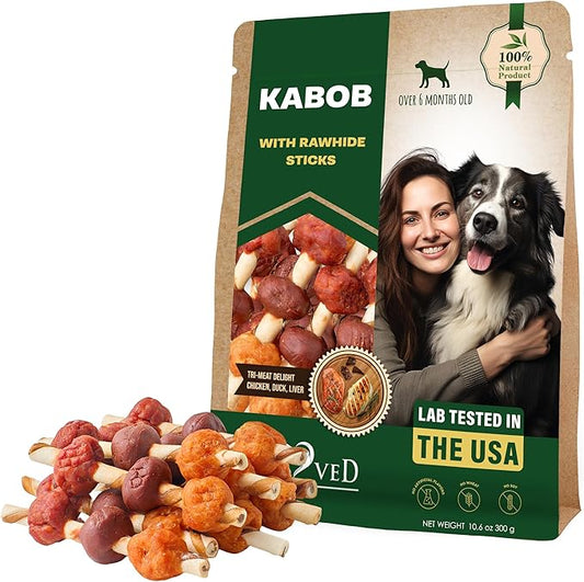 Dog Treats Rawhide Kabobs with Duck & Chicken Human Grade Meat 10.6 Oz - All Natural & Dried Snacks - Grain Free Long Lasting Chews for Large & Small Dogs - Best Sticks for Training