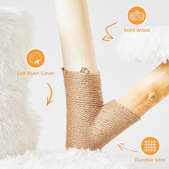 35-Inch Multi-Level Cat Tree with Durable Sisal-Wrapped Posts, Dual Enclosed Condos, Cushioned Perches, and Removable Plush Cover,White
