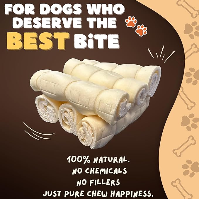 Woofley's 5-6" Buffalo Beef Cheek Roll -(10 Count)- Beef Cheek Rolls for Dogs - Long Lasting Natural Dog Chews