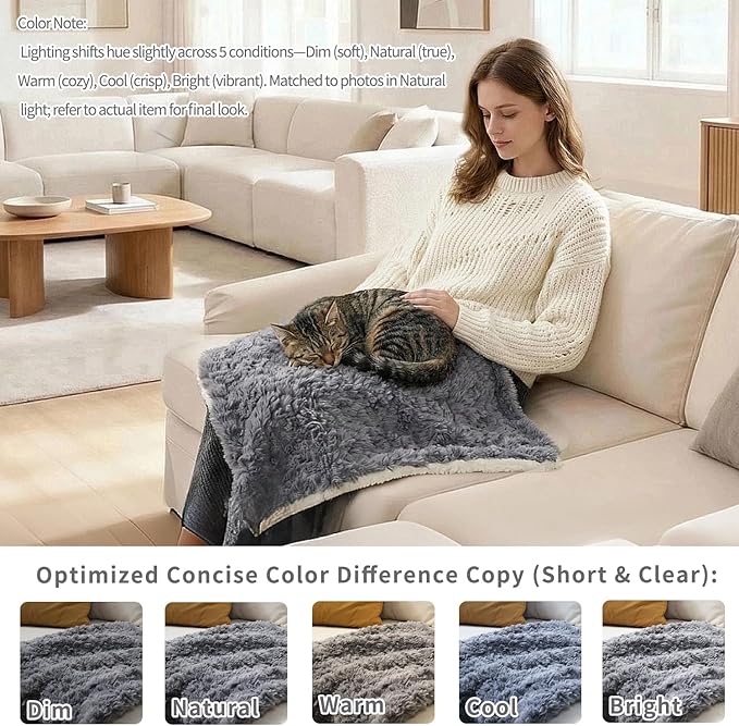 Cat Blanket for Indoor Cats Ultra-Soft Plush Small Blanket Machine Washable Cozy Calming for Kittens Cats Bed Couch Car 21"x18" Grey