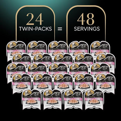 Sheba Perfect Portions Bistro Adult Wet Cat Food, Salmon in Creamy Sauce Entree, 2.6 oz. Twin-Pack Trays (24 Count, 48 Servings)