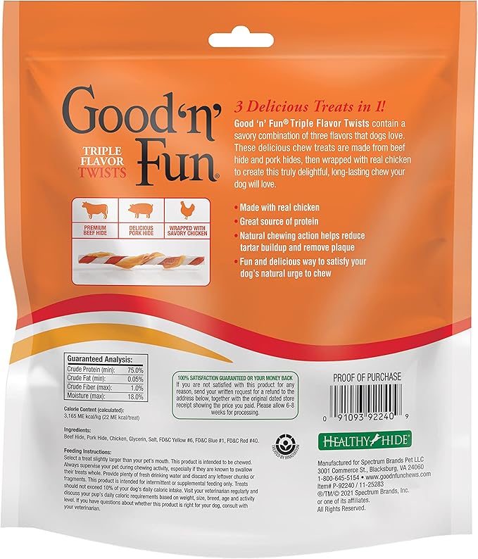 Good'n'Fun Triple Flavored Rawhide Twists For Dogs, 35 Count