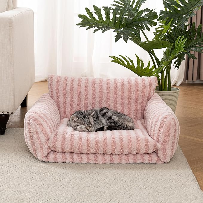 Hollypet Cat Bed Fluffy Plush Mutifuctional Double-Layer Soft Pet Couch Orthopedic Sofa Nest Beds for Small Cats and Dogs (25x20x13 inch)