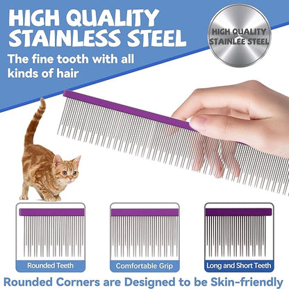 8.5 Inch Dual Tooth Pet Comb for Mats and Tangles,Poratable Grooming Dematting Comb for Indoor Long-haired Cats and Dogs,Pet Family Supplies,Removing Tangles,Knots,Undercoat and Excess Hair