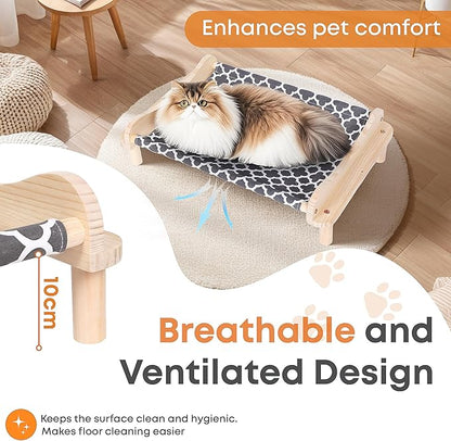 Elevated Wooden Cat Bed – 24"x15.7"x5.9" Breathable Hammock Pet Bed for Indoor/Outdoor Use, Raised Dog Lounger for Small Pets Like Kittens, Puppies, Rabbits, and Bunnies (Grey-1)