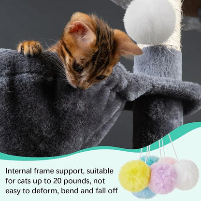 3 Pack 13" Large Cat Tree Hammock Basket Bed Lounger Tower Replacement Parts with 6 Pcs Hanging Elastic Strings Pom Pom Toys, Cat Tree Accessories Hammock Attachment (Gray)