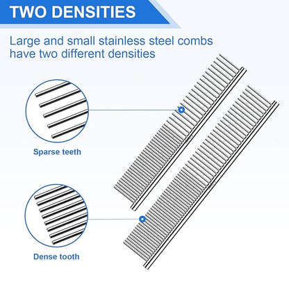 Lilpep 2PCS Stainless Steel Metal Dog Comb, For Removing Tangled Mats And Massaging Pet Combs, Professional Pet Grooming Tools
