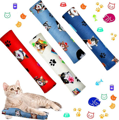 Skylety 4 Pieces Cat Kicker Toys 10 Inch Catnip Cat Toys Interactive Kitten Kick Sticks for with Cute Patterns and Catnip for Bored Indoor Pet