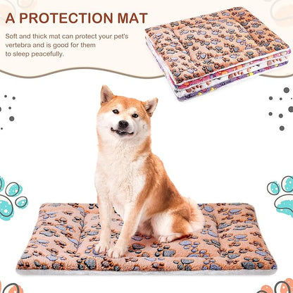 4 Pack Ultra Soft Dog Cat Bed Mat with Cute Prints Reversible Fleece Dog Crate Kennel Pad Cozy Washable Thickened Hamster Guinea Pig Pet Bed Mat for Small Animals(30 x 22 Inches,Vivid Color)