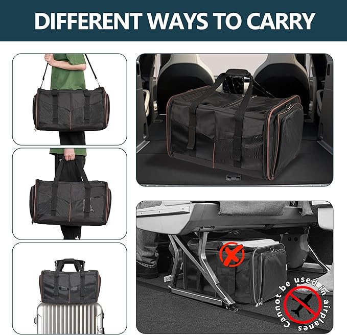 Cat Carrier for 2 Cats - INRLKIT Cat Carrier with Litter Box, Portable Dual Cat Travel Carrier Bag for Traveling, Large Double Cat Travel Carrier for Car, Pet Carrier Bag (Black)