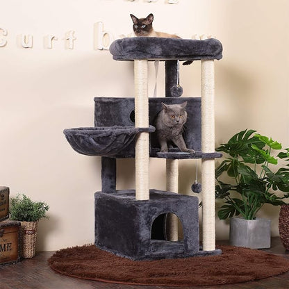 Hey-brother Cat Tree,Multi-Level Cat Condo for Large Cat Tower Furniture with Sisal-Covered Scratching Posts, 2 Plush Condos, Big Plush Perches MPJ011G