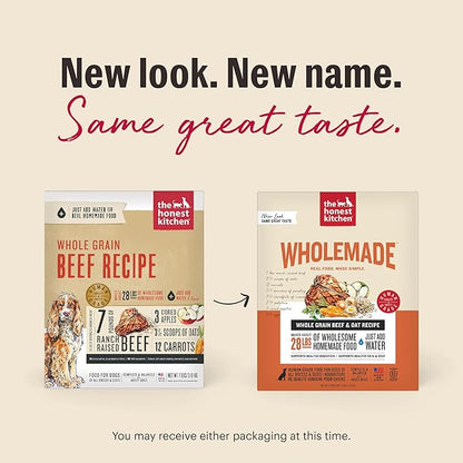 The Honest Kitchen Human Grade Wholemade™ Dehydrated Whole Grain Dog Food - Complete & Balanced Meal or Topper - Beef & Oat 10 lb Box