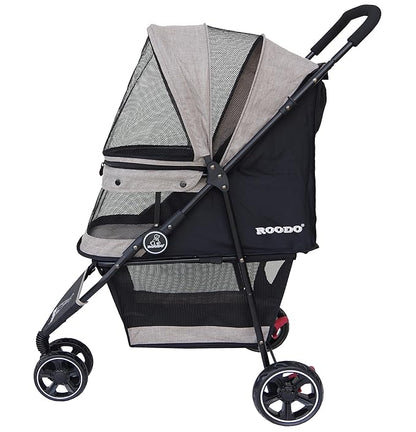 ROODO 3 Wheel Dog Pet Cat Stroller Best Lightweight Foldable Compact Portable Jogger All Terrain Travel Pet Gear Puppy Kitty Stroller for up to 30lbs Medium Small Dogs and Cats(Light Khaki)