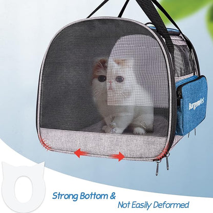 BurgeonNest Cat Carrier for Large Cats 20 lbs, Soft-Sided Pet Carrier for Small Dogs Medium Puppy Under 25 lbs, Puppy Travel Bag with Big Storage Bag, 4 Ventilated Windows, 3 Doors