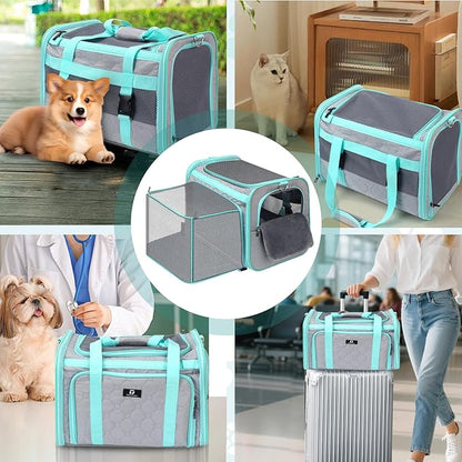 Cat Carrier Fits Small to Medium Pets, Airline Approved Dog Carrier, Outer Collapsible Expandable Soft Sided Pet Carrier for Safety & Convenience, with Comfortable Pads，Waterproof Cat Bag Up to 15lbs