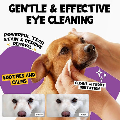 Eye Wipes 100 Counts - Dog Tear Wipes to Removes Tear Stains & Eye Residue - Hypoallergenic Pet Eye Cleaner Wipes for Cats & Dogs - Safe and Effective for Dogs & Cats