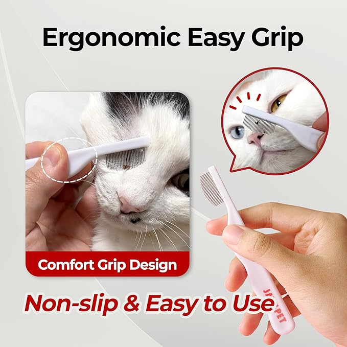 JAYU PET Facial Grooming Comb - Dog Eye Combs, Stress-free Tear Stain Remover for Dogs & Cats, Pet Facial Brush, Cat Grooming Kit, Stainless Steel Deshedding Comb (2ea)