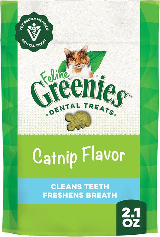 Greenies Feline Veterinarian-Recommended Adult Natural Dental Cat Treats, Catnip Flavor, 2.1 oz. Pouch