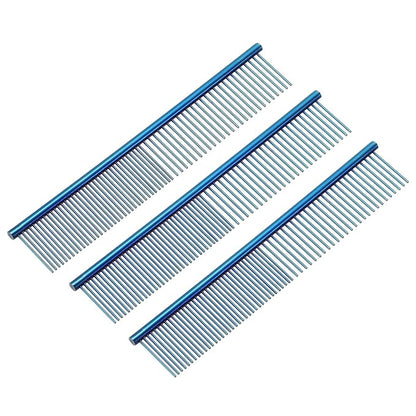 Dog Cat Comb, Pet Combs Stainless Steel Teeth with Rounded Ends for Knots Mats Loose Hair Removal, 7.5IN (Blue Plated, 3 Pack), Grooming Tool Intended for Long Curly Hair Pet
