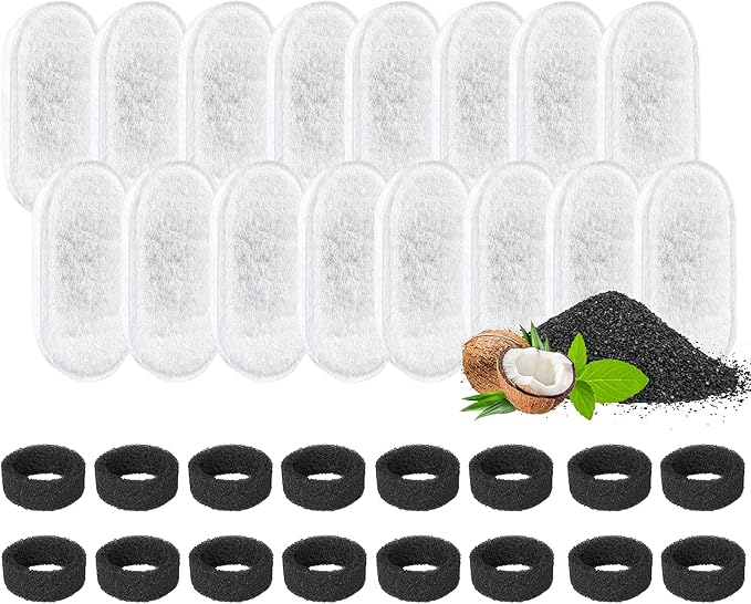 Cat Water Fountain Filter, 32 Pack Cat Fountain Filters, Cat Fountain Replacement Filter for 67oz/2L&108oz/3.2L Stainless Steel Pet Water Fountain (16 Filters & 16 Sponges)