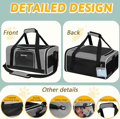 Petskd Pet Carrier 17x12x8.5 JetBlue Allegiant Airline Approved,Pet Travel Carrier Bag for Small Cats and Dogs, Soft Dog Carrier for 1-8 LBS Pets,Dog Cat Carrier with Safety Lock Zipper(Grey)
