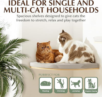 Extra Large 31.5" x 20" CALLICO HAVEN- Corner Cat Wall Shelf, Modern Wall Cat Bed, Corner Wall Hammock for Cats, Space-Saving Wall Cat Tree Bed, Sturdy/Hidden Mounts, Washable Cover- Fan Shape