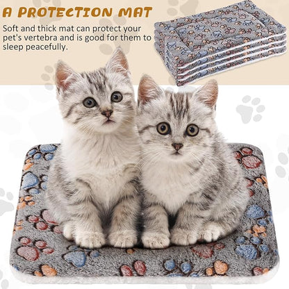4 Pack Ultra Soft Dog Cat Bed Mat with Cute Prints Reversible Fleece Dog Crate Kennel Pad Cozy Washable Thickened Hamster Guinea Pig Pet Bed Mat for Small Animals(13 x 19 Inches,Gray)