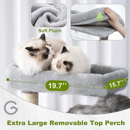 Cat Tree, Cat Tower for Large Cats with 2 Big Platforms, 2 Baskets, condo and Toys, 63" Cat Scratching Posts for Indoor Cats, Light Gray GCT020W