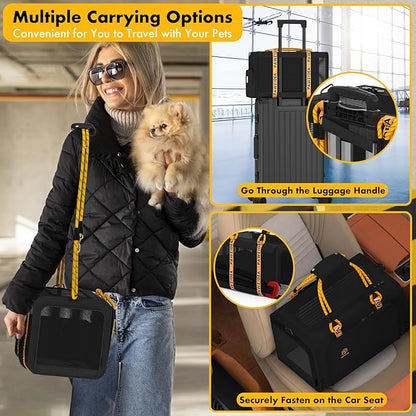 PAWZIDEA Expandable Pet Carrier with Wheels, 18"x11"x11" TSA Airline Approved Cat Carrier for 2 Cats Under Seat, Soft-Sided Dog Carrier for Small Dogs Rolling Travel Bag w/Telescopic Handle, ID Card