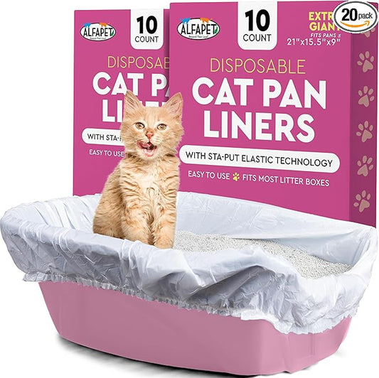 Alfapet Cat litter box liners, Elastic bags liners, 20 Count For Large, X-Large, Giant, Extra-Giant Size litterbox- With Sta-Put Technology for Firm, Easy Fit- Quick + Clever Waste Cleaners, Pack of 2