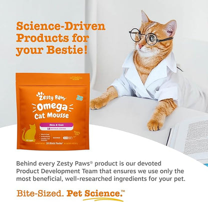 Zesty Paws Omega Cat Mousse Squeezable Cat Treats - with Seaweed, Omega Fatty Acids, Antioxidants Vitamins & Minerals - Skin & Coat Support for Cats - Tuna Fish Flavor - 18 Count