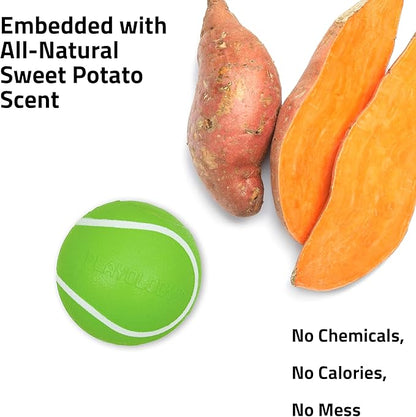 Playology Dog Toys | Squeaky Chew Ball - Bouncy Durable Floating Fetch Ball for Dogs, Value 3-Pack | Small Sweet Potato Scented Toy - Easy to Clean and Made from Non Toxic Materials