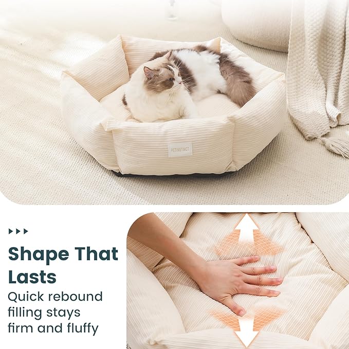 Petinstinct Medium Dog Bed, 30 Inch Washable Corduroy Dog Bed with Removable Cover & Anti-Slip Bottom, Durable Comfort for Medium to Large Dogs up to 45 lbs (Cream White)